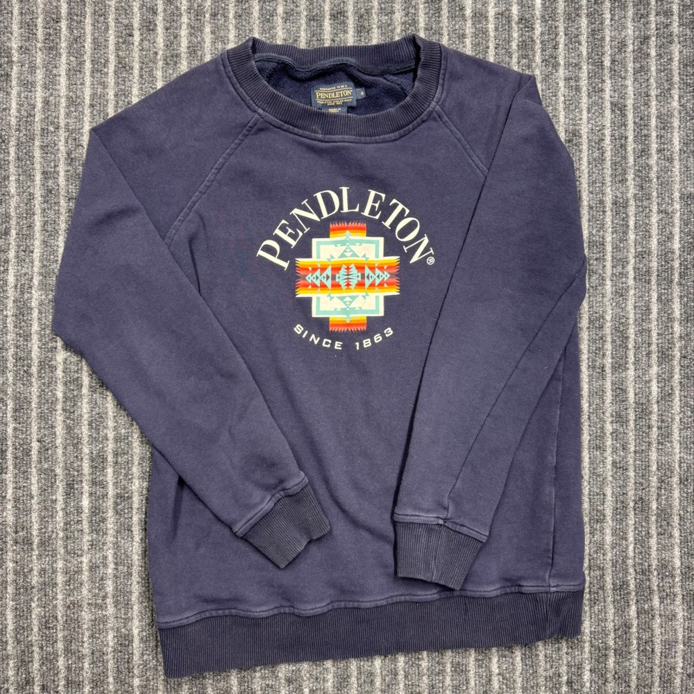 Pendleton Mens Graphic Sweatshirt Small Navy Blue Southwestern Logo Crewneck